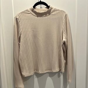 Old Navy Cream Ribbed Mock Neck Long Sleeve Top